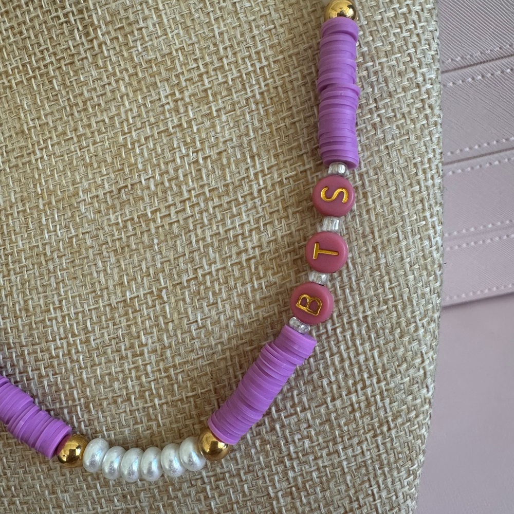 Purple and Gold PTS Beaded Necklace